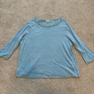 Eileen Fisher Linen Sweater Womens L Blue 3/4 Sleeves Boatneck Lightweight Beach